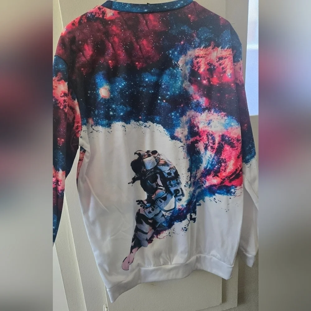 Mr. GUGU & Miss GO Unisex Surfing Cosmonaut Colorful Space-Themed Sweatshirt